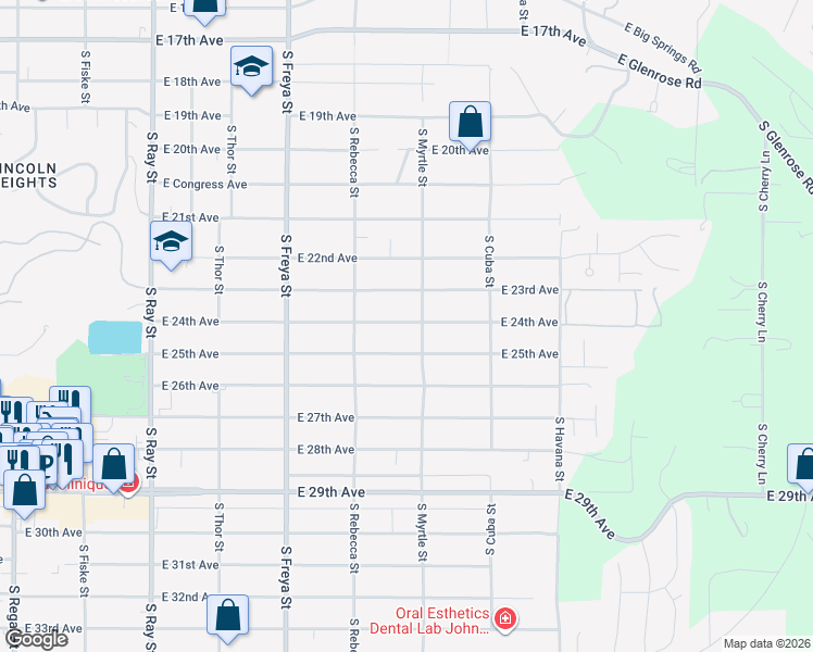 map of restaurants, bars, coffee shops, grocery stores, and more near 3928 East 24th Avenue in Spokane