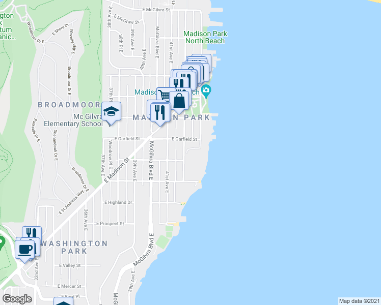 map of restaurants, bars, coffee shops, grocery stores, and more near 1511 42nd Avenue East in Seattle