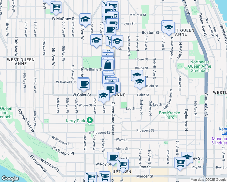 map of restaurants, bars, coffee shops, grocery stores, and more near in Seattle