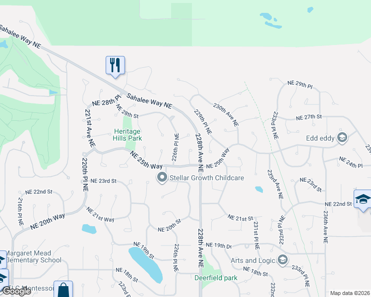 map of restaurants, bars, coffee shops, grocery stores, and more near 2515 227th Place Northeast in Sammamish