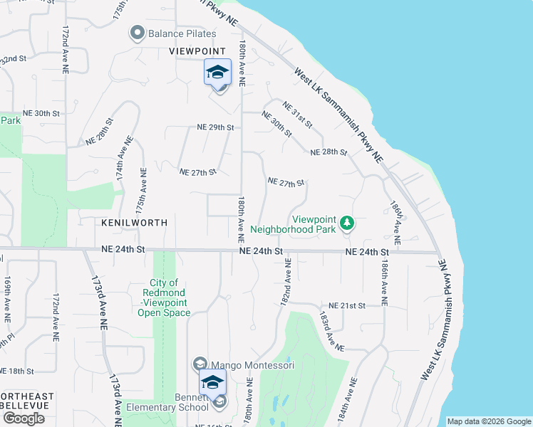 map of restaurants, bars, coffee shops, grocery stores, and more near 2520 181st Avenue Northeast in Redmond