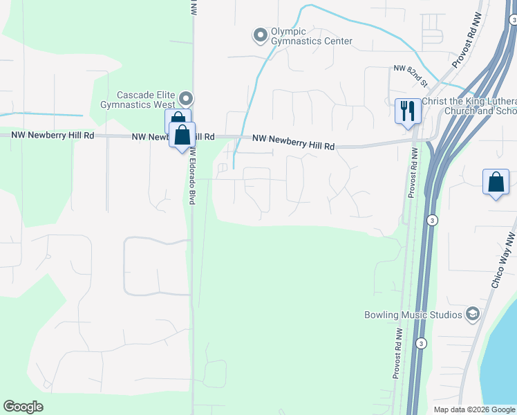 map of restaurants, bars, coffee shops, grocery stores, and more near 7749 Kildare Loop Northwest in Bremerton