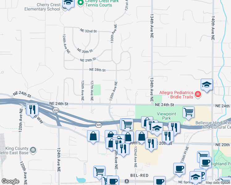 map of restaurants, bars, coffee shops, grocery stores, and more near in Bellevue