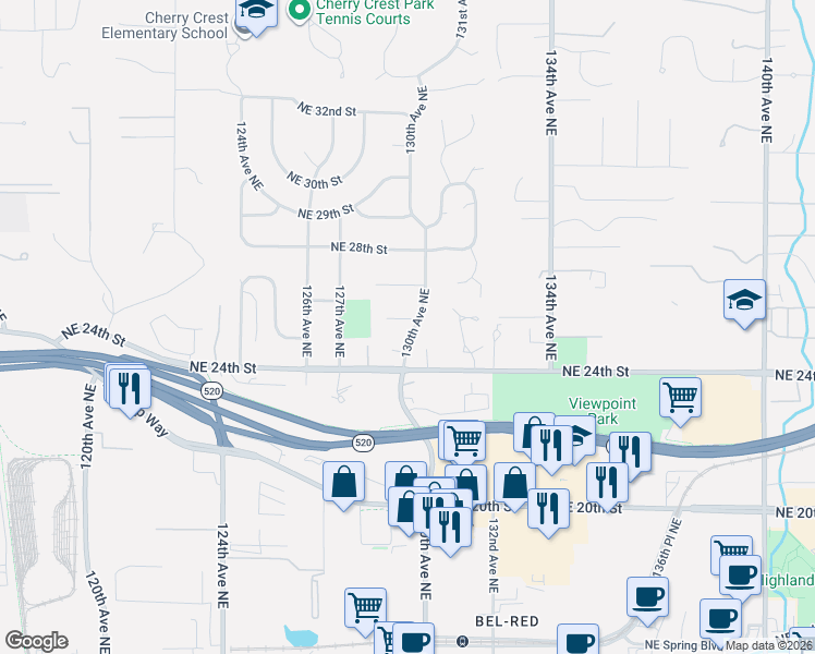 map of restaurants, bars, coffee shops, grocery stores, and more near in Bellevue