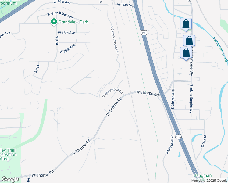 map of restaurants, bars, coffee shops, grocery stores, and more near 2621 West Westwood Lane in Spokane