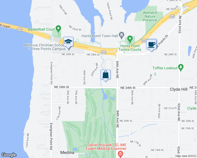 map of restaurants, bars, coffee shops, grocery stores, and more near 2436 82nd Avenue Northeast in Medina
