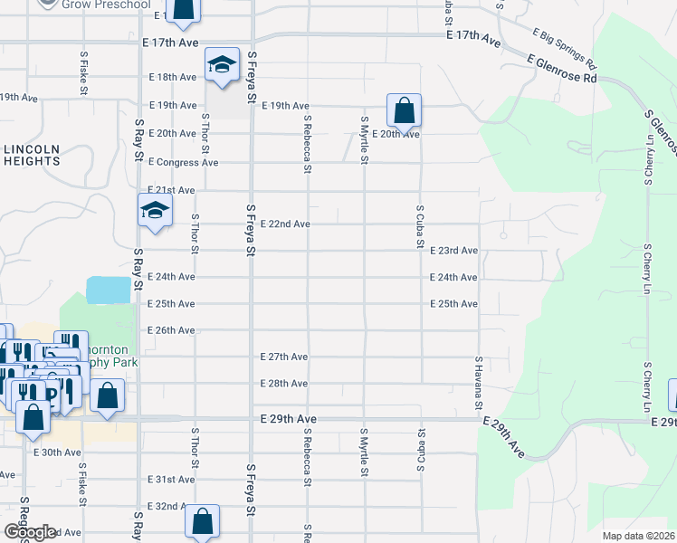 map of restaurants, bars, coffee shops, grocery stores, and more near 3828 East 24th Avenue in Spokane