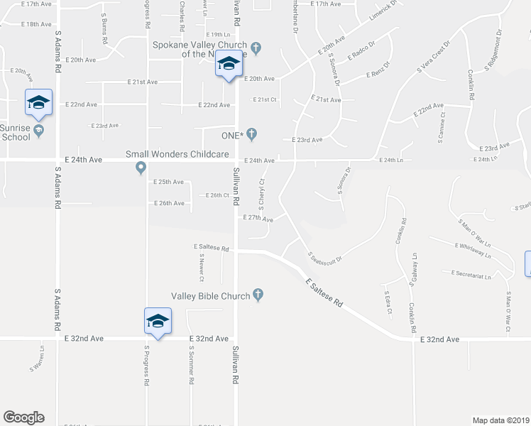 map of restaurants, bars, coffee shops, grocery stores, and more near 2521 South Cheryl Court in Spokane Valley