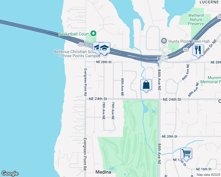 map of restaurants, bars, coffee shops, grocery stores, and more near 2411 79th Avenue Northeast in Medina