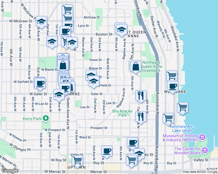 map of restaurants, bars, coffee shops, grocery stores, and more near 352 Galer Street in Seattle