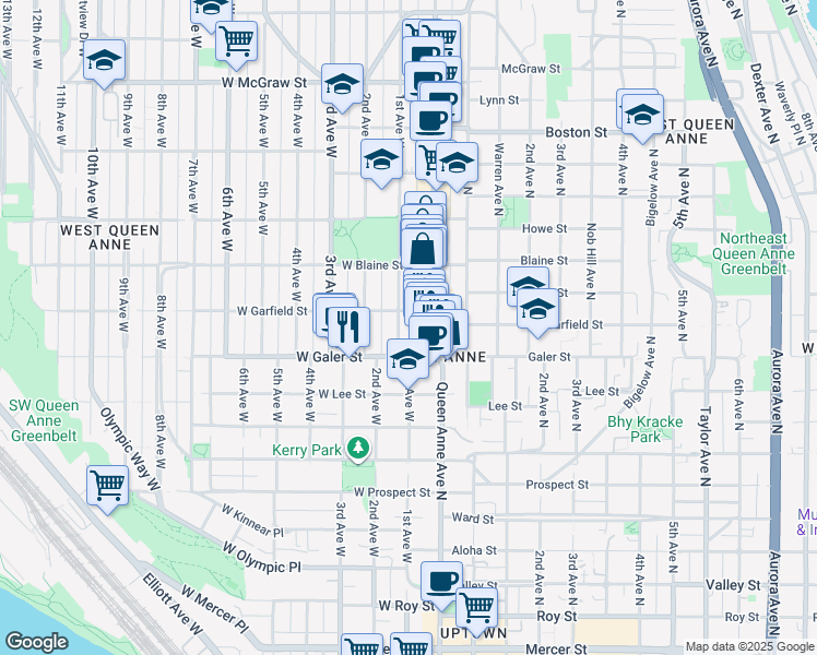 map of restaurants, bars, coffee shops, grocery stores, and more near 1522 1st Avenue West in Seattle