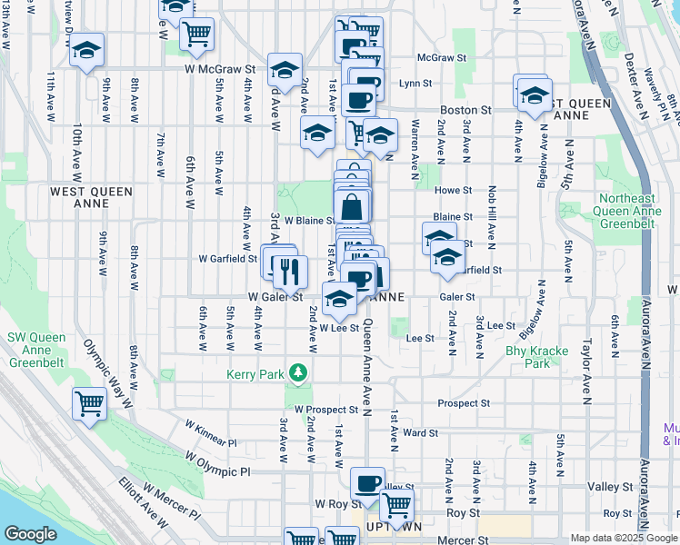 map of restaurants, bars, coffee shops, grocery stores, and more near 1522 1st Avenue West in Seattle