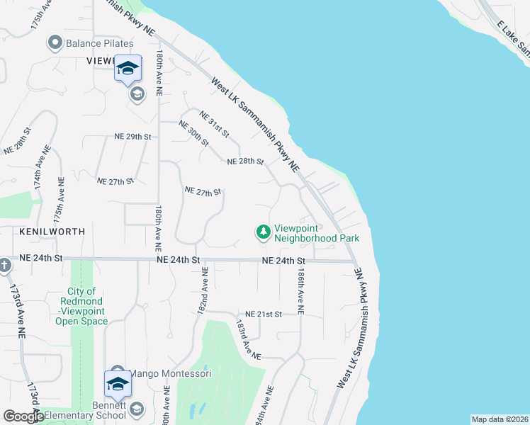 map of restaurants, bars, coffee shops, grocery stores, and more near 2430 185th Court Northeast in Redmond