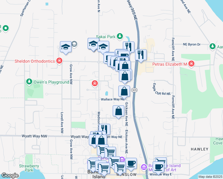 map of restaurants, bars, coffee shops, grocery stores, and more near 926 Blue Heron Avenue Northeast in Bainbridge Island