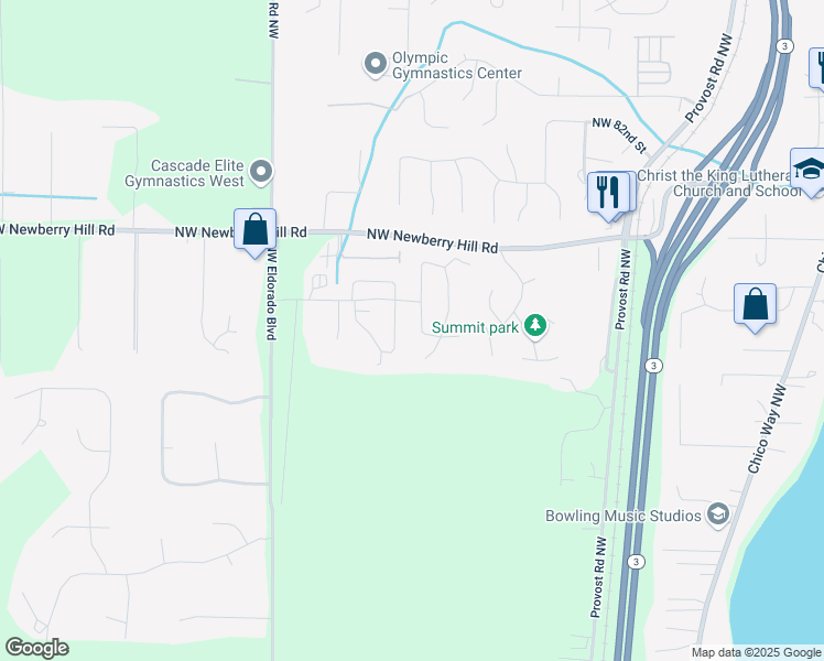 map of restaurants, bars, coffee shops, grocery stores, and more near 7707 Kildare Loop Northwest in Silverdale