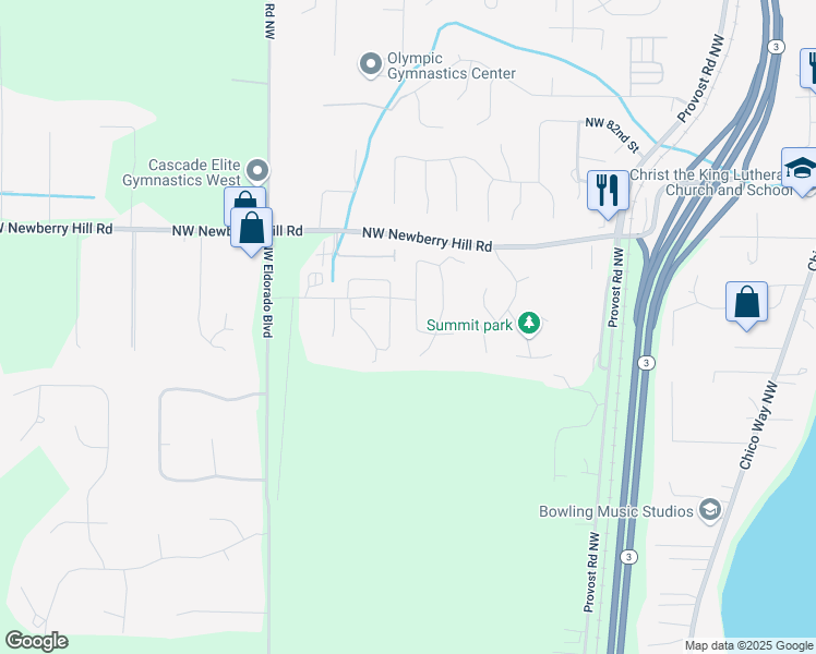 map of restaurants, bars, coffee shops, grocery stores, and more near 7707 Kildare Loop Northwest in Silverdale