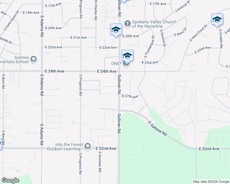 map of restaurants, bars, coffee shops, grocery stores, and more near 15506 East 27th Avenue in Spokane Valley