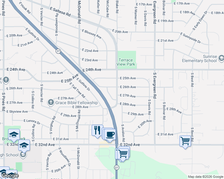 map of restaurants, bars, coffee shops, grocery stores, and more near 2706 South McCabe Road in Spokane Valley