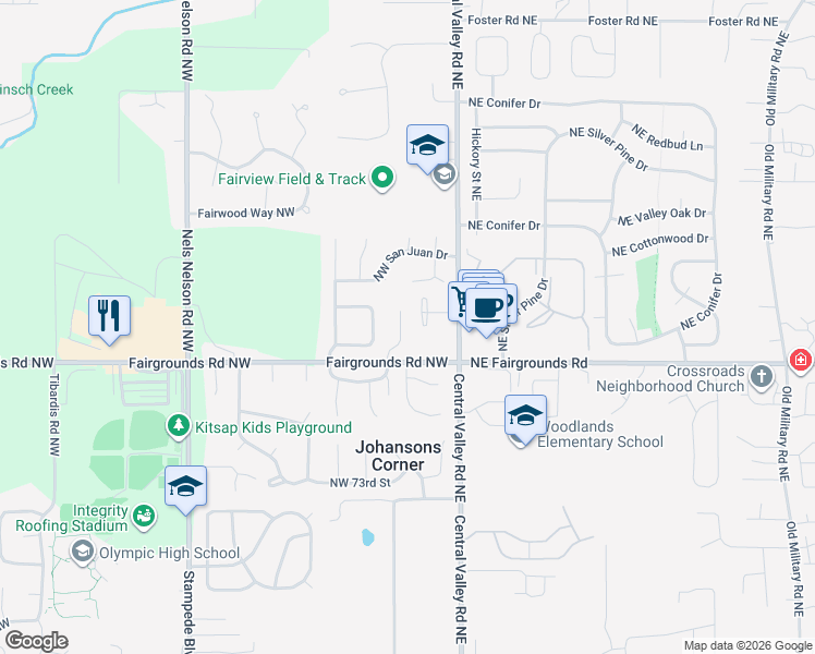 map of restaurants, bars, coffee shops, grocery stores, and more near in Johansons Corner