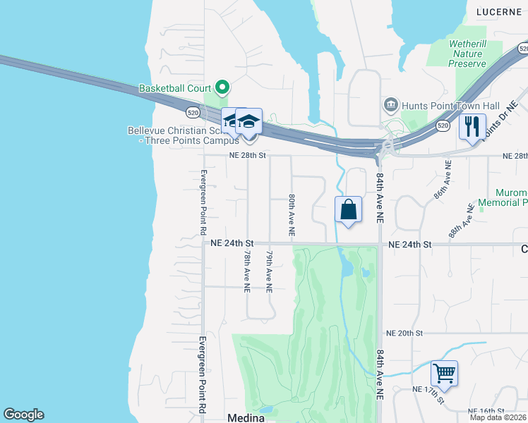 map of restaurants, bars, coffee shops, grocery stores, and more near 2433 79th Avenue Northeast in Medina