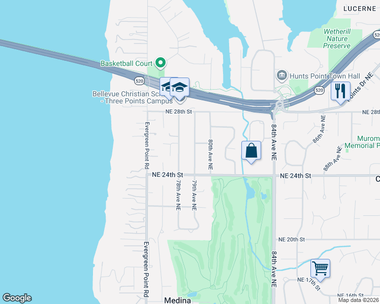 map of restaurants, bars, coffee shops, grocery stores, and more near 2433 79th Avenue Northeast in Medina
