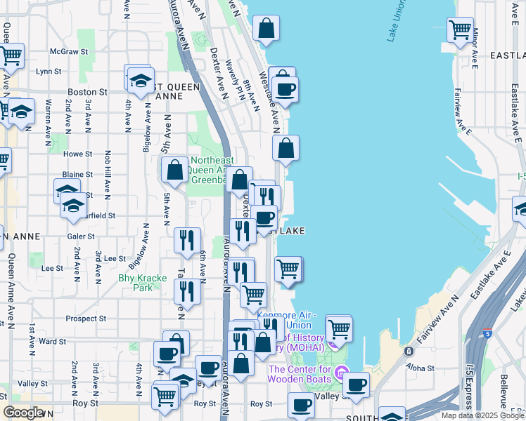 map of restaurants, bars, coffee shops, grocery stores, and more near 762 Hayes Street in Seattle