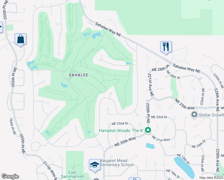 map of restaurants, bars, coffee shops, grocery stores, and more near 2319 216th Place Northeast in Sammamish