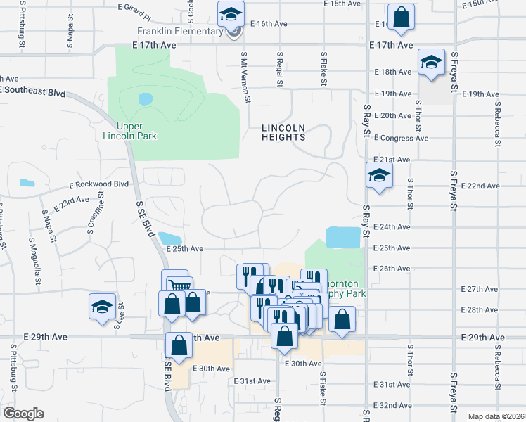 map of restaurants, bars, coffee shops, grocery stores, and more near 2400 South Forest Estates Drive in Spokane
