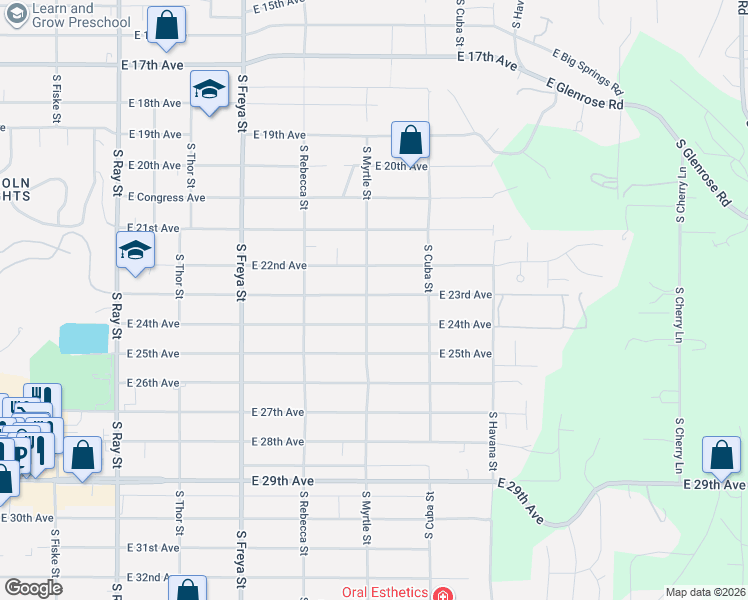 map of restaurants, bars, coffee shops, grocery stores, and more near 2211 South Myrtle Street in Spokane