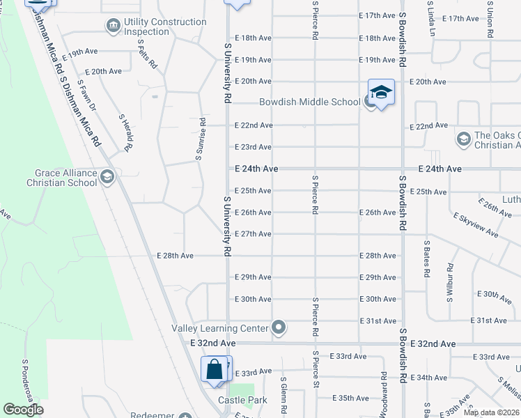 map of restaurants, bars, coffee shops, grocery stores, and more near 10812 East 25th Avenue in Spokane Valley