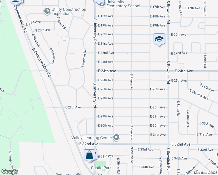 map of restaurants, bars, coffee shops, grocery stores, and more near 10812 East 25th Avenue in Spokane Valley