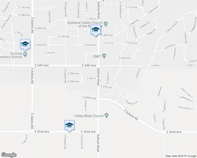 map of restaurants, bars, coffee shops, grocery stores, and more near 2607 South Sullivan Road in Spokane Valley