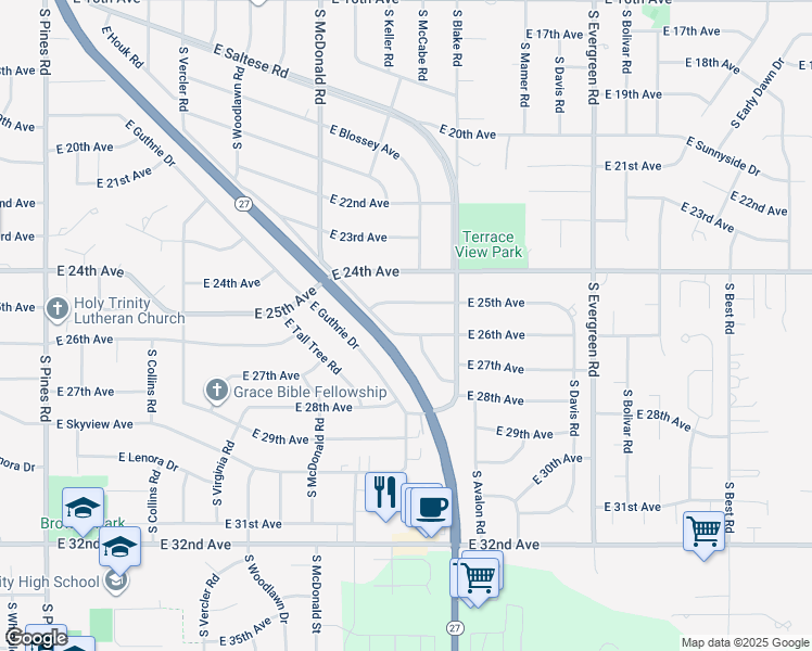 map of restaurants, bars, coffee shops, grocery stores, and more near 13315 East 26th Avenue in Spokane Valley