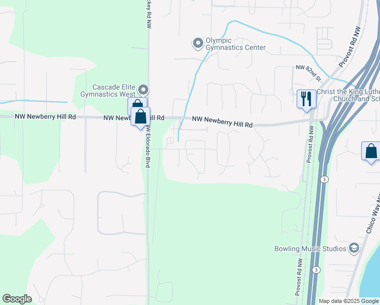 map of restaurants, bars, coffee shops, grocery stores, and more near 7802 Celtic Loop Northwest in Silverdale