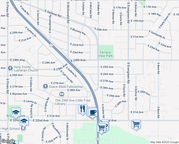 map of restaurants, bars, coffee shops, grocery stores, and more near 13323 East 26th Avenue in Spokane Valley