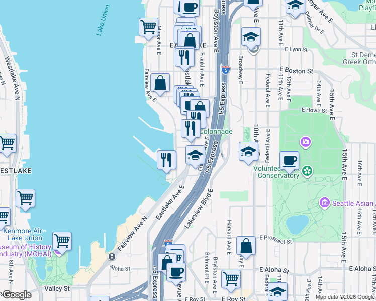 map of restaurants, bars, coffee shops, grocery stores, and more near 198 East Garfield Street in Seattle