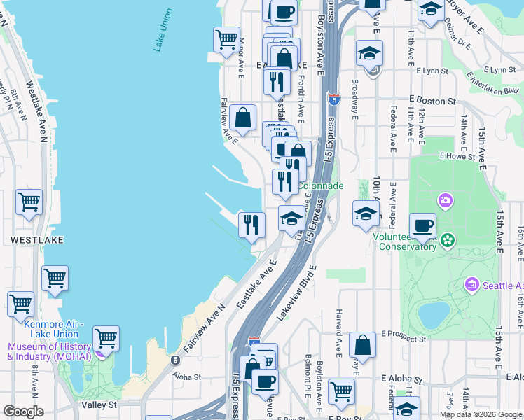 map of restaurants, bars, coffee shops, grocery stores, and more near 198 East Garfield Street in Seattle