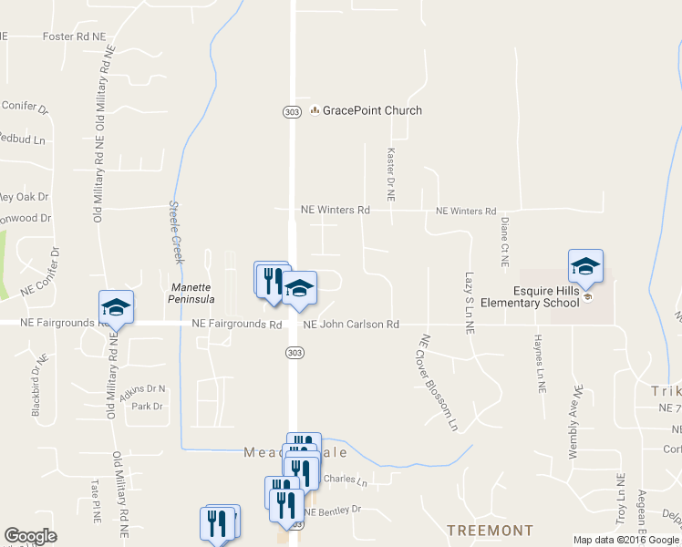 map of restaurants, bars, coffee shops, grocery stores, and more near 2015 Northeast Green Glen Lane in Bremerton