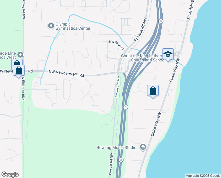 map of restaurants, bars, coffee shops, grocery stores, and more near 7963 Rooney Road Northwest in Silverdale