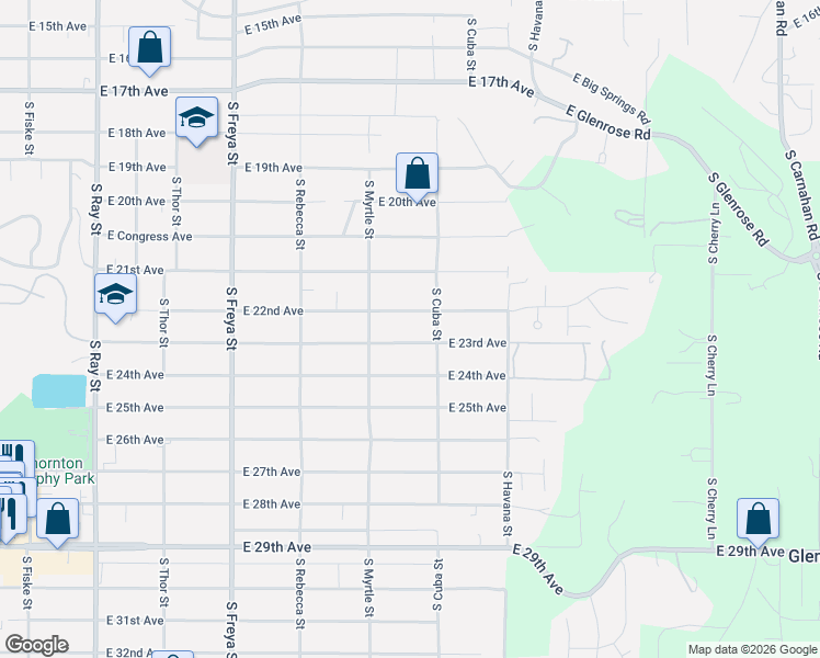 map of restaurants, bars, coffee shops, grocery stores, and more near 4109 East 23rd Avenue in Spokane