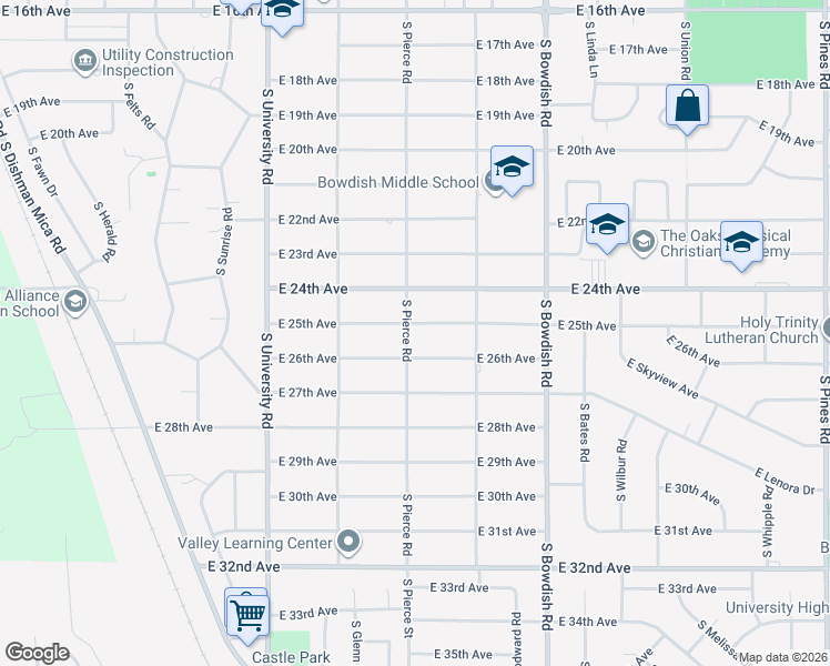 map of restaurants, bars, coffee shops, grocery stores, and more near 11124 East 25th Avenue in Spokane Valley