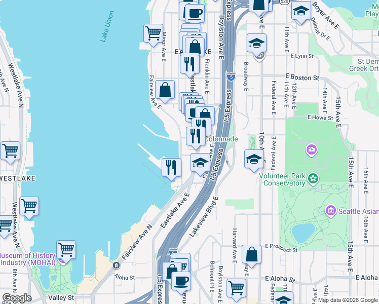 map of restaurants, bars, coffee shops, grocery stores, and more near 200 East Garfield Street in Seattle