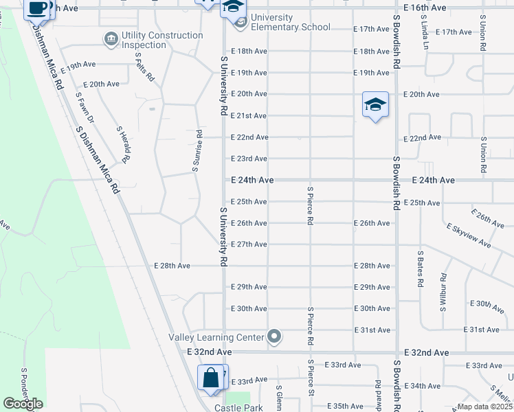 map of restaurants, bars, coffee shops, grocery stores, and more near 10812 East 25th Avenue in Spokane Valley