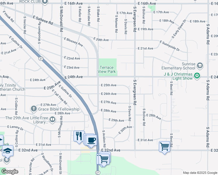 map of restaurants, bars, coffee shops, grocery stores, and more near 13604 East 25th Avenue in Spokane Valley