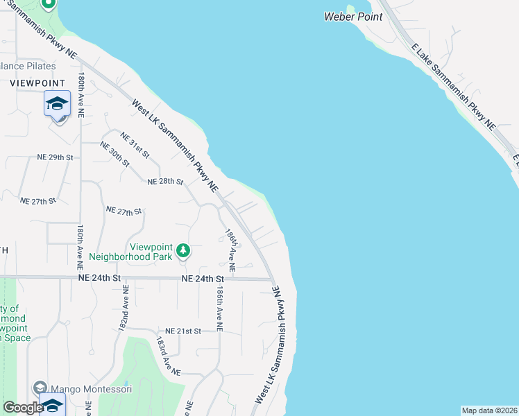 map of restaurants, bars, coffee shops, grocery stores, and more near 2616 West Lake Sammamish Parkway Northeast in Redmond