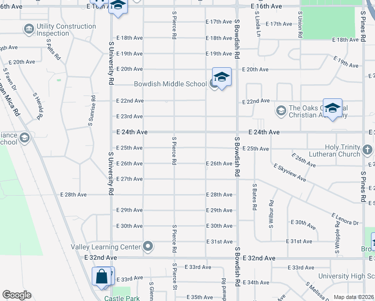 map of restaurants, bars, coffee shops, grocery stores, and more near 11124 East 25th Avenue in Spokane Valley