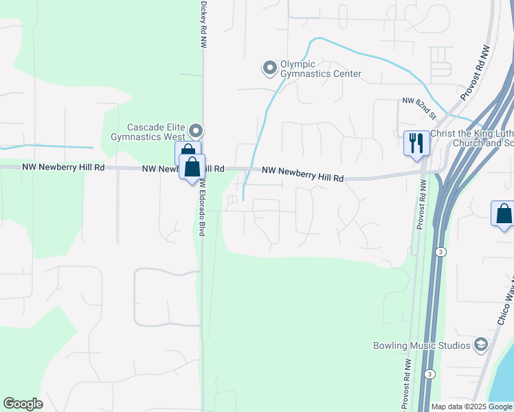 map of restaurants, bars, coffee shops, grocery stores, and more near 7802 Celtic Loop Northwest in Silverdale