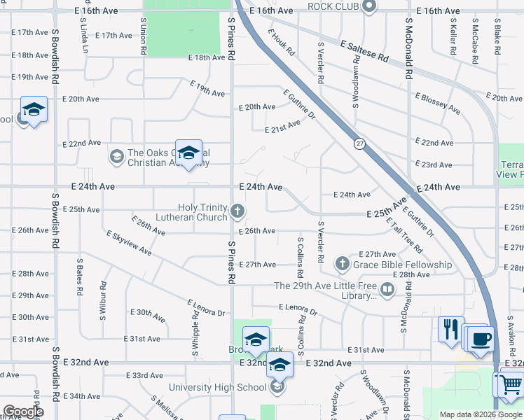 map of restaurants, bars, coffee shops, grocery stores, and more near 2426 South Houk Road in Spokane Valley