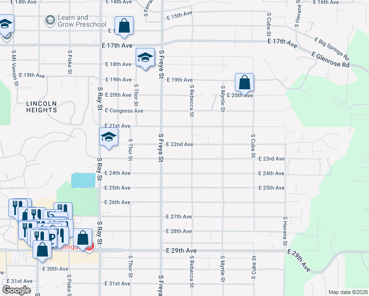 map of restaurants, bars, coffee shops, grocery stores, and more near 2212 South Rebecca Street in Spokane