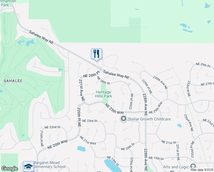 map of restaurants, bars, coffee shops, grocery stores, and more near 2727 224th Avenue Northeast in Sammamish